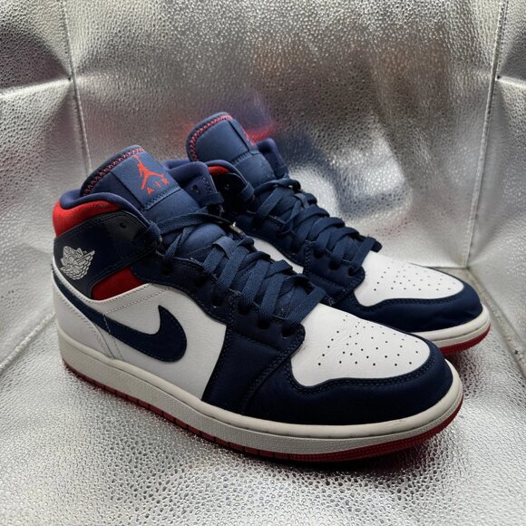 Size 10 Air Jordan 1 Mid‎ SE Hyper Royal White Olympic USA Sneakers 852542-104 main image 7
